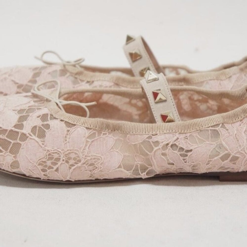 Valentino Lace Rockstud Ballet Flats Size 7 New In Box